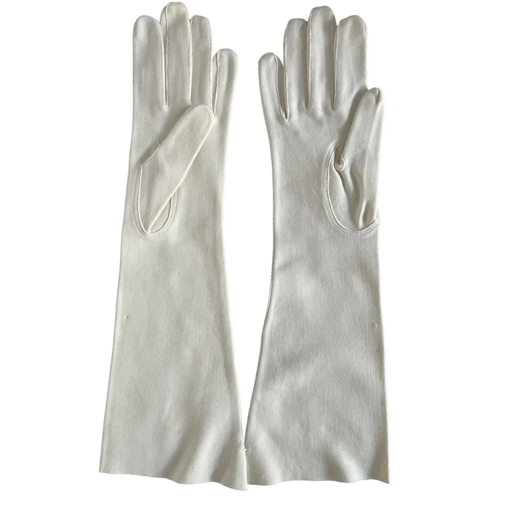 NWOT Vintage White Cotton Forearm 3/4-length Formal Evening Gloves Made in Italy